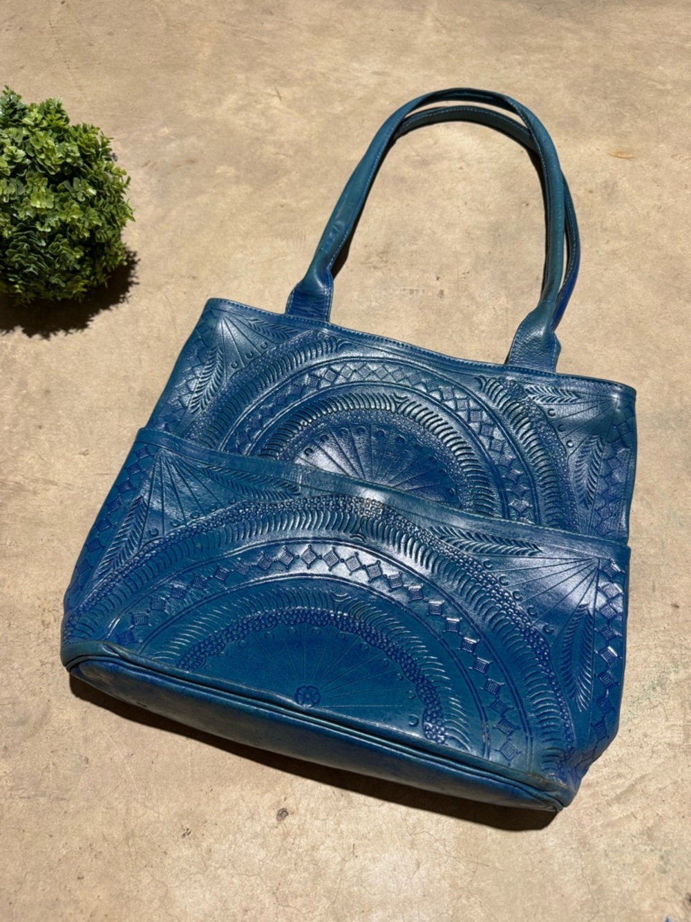 Leaders in Leather Moroccan Blue Tote Bag Tooled Hippie Boho Western Festival